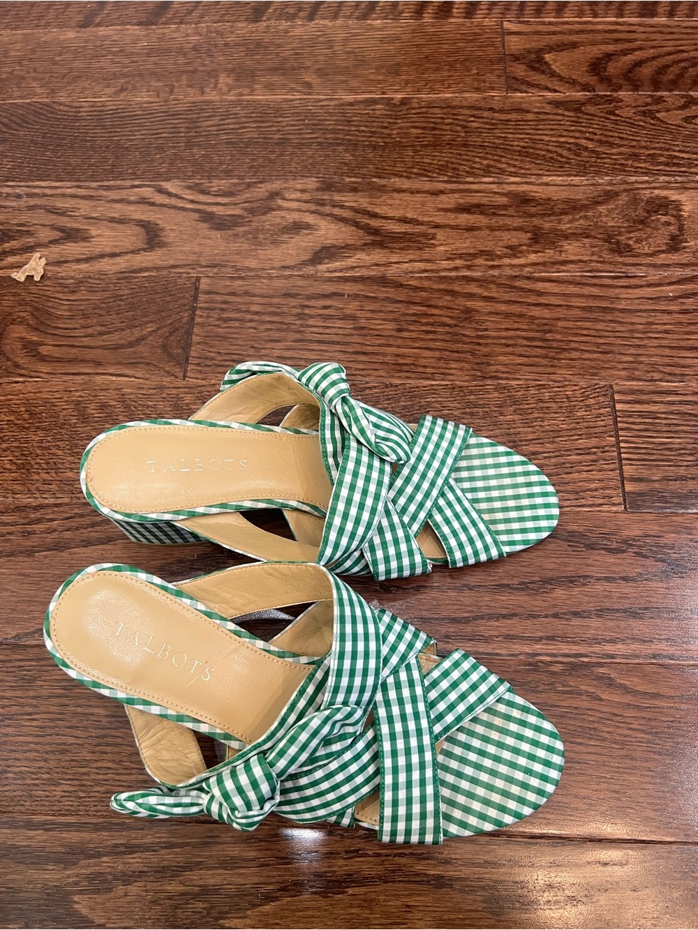 Talbots Green and White Gingham Knot-Front Slide Sandals - Picture 4 of 4